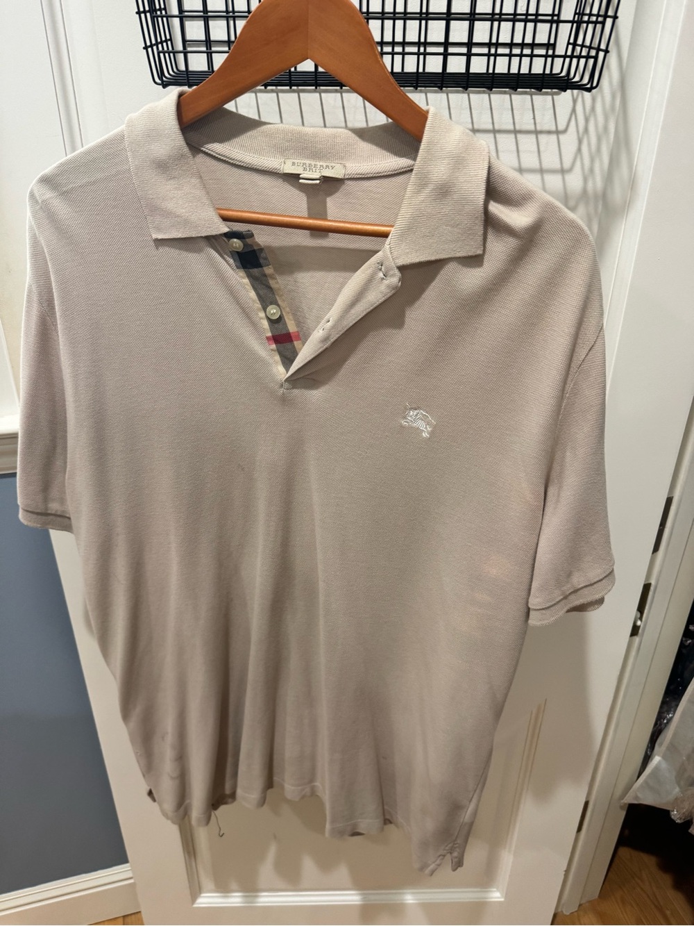 Burberry Light Beige Polo with Check-Placket Detail